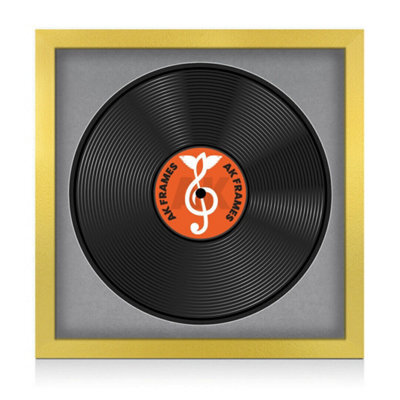 "16X16"" Gold Modern Vinyl Record Frame With Mid Grey Mount For 12 Inch Lp Disc - Ak Frames" - image 1