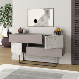 Decortie Eros Console Sideboard Cabinet Display Unit Mocha Grey Gold Marble Effect - thumbnail 4