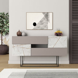 Decortie Eros Console Sideboard Cabinet Display Unit Mocha Grey Gold Marble Effect