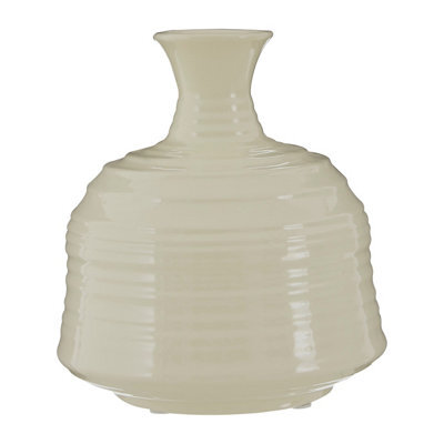 Orsina Contemporary Cream Small Ribbed Ceramic Vase, Durable Floral Vase, Easily Maintained Stoneware Flower Vase - image 1
