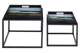 Orsina Set Of 2 Assorted Colour Nesting Tables, Abstract Art Tempered Glass Tops With Removable Tray Feature - thumbnail 5