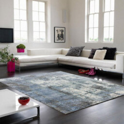 Blue Viscose Easy To Clean Abstract Handmade , Luxurious , Modern Rug For Living Room, Bedroom - 240Cm X 340Cm - thumbnail 1
