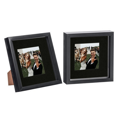 "Nicola Spring 8 X 8"" Photo Frames - Black/black Mount - 3D Picture Frame Box Portrait Display Case (4 X 4"" Mount) Set Of 2" - image 1