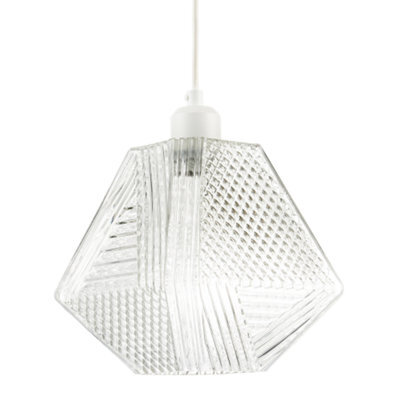 Happy Homewares Moulded Clear Glass Pendant Light Shade With Dimples And Etched Lines - image 1