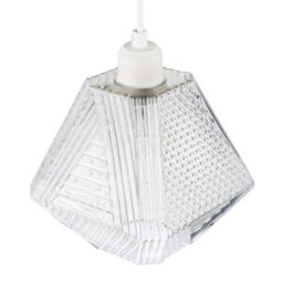 Happy Homewares Moulded Clear Glass Pendant Light Shade With Dimples And Etched Lines - thumbnail 3