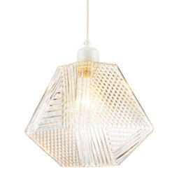 Happy Homewares Moulded Clear Glass Pendant Light Shade With Dimples And Etched Lines - thumbnail 2