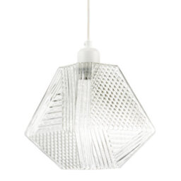 Happy Homewares Moulded Clear Glass Pendant Light Shade With Dimples And Etched Lines - thumbnail 1