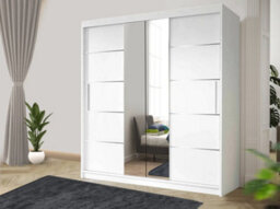 RAC3 Sliding Wardrobe With Mirror Space Saving Bedroom Wardrobe, Contemporary Bedroom Sliding Wardrobe & Mirror Wardrobe (White, 150Cm) - thumbnail 1