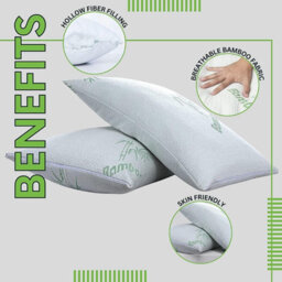 Bamboo Memory Foam Pillow Removable & Washable Zip Cover Head & Neck L60Cm X W40Cm (1 Pack) - thumbnail 4