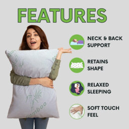 Bamboo Memory Foam Pillow Removable & Washable Zip Cover Head & Neck L60Cm X W40Cm (1 Pack) - thumbnail 3