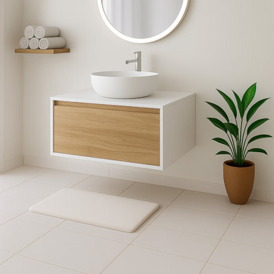 Plum&clay Declan White & Oak Wall Mounted Vanity Unit With White Countertop Set (W)750mm (H)400mm - image 1