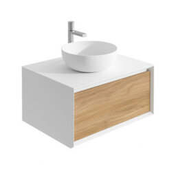 Plum&clay Declan White & Oak Wall Mounted Vanity Unit With White Countertop Set (W)750mm (H)400mm - thumbnail 2