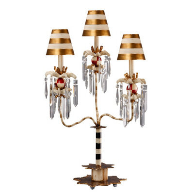 Elegant Black And White Striped Table Lamp With Cream And Gold Shades - image 1