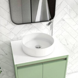 Royal Bathrooms Orion 600mm Mint Sage Wall Hung Vanity Unit 2 Drawer With Plain White Undrilled Worktop & Chrome Accent Trim - thumbnail 5