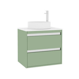 Royal Bathrooms Orion 600mm Mint Sage Wall Hung Vanity Unit 2 Drawer With Plain White Undrilled Worktop & Chrome Accent Trim - thumbnail 6