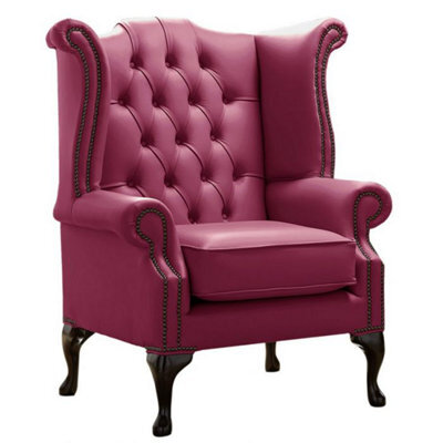 Chesterfield High Back Wing Chair Shelly Anemone Leather Bespoke In Queen Anne Style - image 1