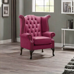 Chesterfield High Back Wing Chair Shelly Anemone Leather Bespoke In Queen Anne Style - thumbnail 3