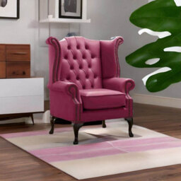 Chesterfield High Back Wing Chair Shelly Anemone Leather Bespoke In Queen Anne Style - thumbnail 2