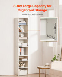 Vevor 8 Tiers Narrow Bookshelf, 71 In Wooden Tall Open Bookcase With Height-Adjustable Shelf, Freestanding Display - thumbnail 3