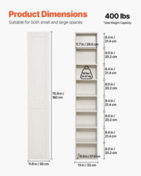 Vevor 8 Tiers Narrow Bookshelf, 71 In Wooden Tall Open Bookcase With Height-Adjustable Shelf, Freestanding Display - thumbnail 2