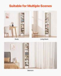 Vevor 8 Tiers Narrow Bookshelf, 71 In Wooden Tall Open Bookcase With Height-Adjustable Shelf, Freestanding Display - thumbnail 6