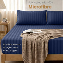 Aspire Homeware Navy Stripe Fitted Sheet 40Cm Extra Deep-100%microfiber Fitted Bed Sheets Super King (L)200Cmx(W)180Cm - thumbnail 7