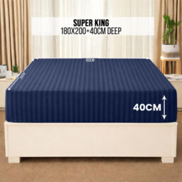Aspire Homeware Navy Stripe Fitted Sheet 40Cm Extra Deep-100%microfiber Fitted Bed Sheets Super King (L)200Cmx(W)180Cm - thumbnail 6