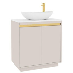 Royal Bathrooms Orion 800mm Warm Taupe Floor Standing Plain White Countertop Vanity Unit 2 Door With Cesar Basin & Brushed Brass Accent Trim - thumbnail 6