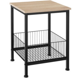 Tectake Bedside Table Grimsby - Industrial Style, With Mesh Basket, 40 X 40 X 55.5 Cm - Industrial Wood Light, Oak Sonoma - thumbnail 1