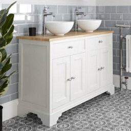 Homestylestore 1210mm Antique White Bathroom Vanity Unit With 2 Countertop Basins And Close Coupled Toilet Pan, Seat And Cistern - thumbnail 3