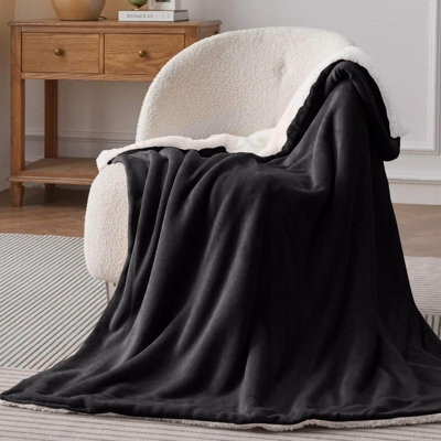 Bedlooms Black Sherpa Throw Blanket, Reversible & Lightweight Bed & Sofa Blanket, Single 130X150Cm - image 1