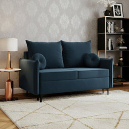 Leon Small Mdf Sofa Bed With Dl Fold Out Bonell Springs Metal Legs Storage Living Room 145X94X101Cm Blue - thumbnail 2
