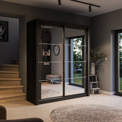 Arte Lux Iii Modern Sliding Door Mirrored Wardrobe (H2150mm W1810mm D600mm) - Black Matt - image 1