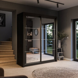 Arte Lux Iii Modern Sliding Door Mirrored Wardrobe (H2150mm W1810mm D600mm) - Black Matt - thumbnail 1