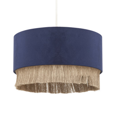 Happy Homewares Modern Midnight Blue Velvet Pendant Light Shade With Gold Tassels - image 1