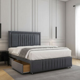 REGIONAL FURNISHINGS Steel Plush Velvet Upholstered Divan Bed Set 24Inch Headboard & Footboard 2Drawers Footend & No Mattress In 4Ft 4Ft6 5Ft 6Ft - thumbnail 2