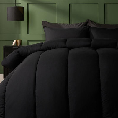 Ohs Soft Coverless 10.5 Tog Duvet Set Pillowcase Quilted Cover, Jet Black - Double - image 1