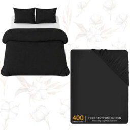 Pamposh Premium 100% Egyptian Cotton 4Pc Double Duvet Cover Set With Zipper Closure, Corner Ties, Matching Pillowcase And Fitted Sheet - thumbnail 1
