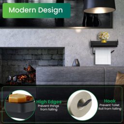 Darnall Black Stainless Steel Toilet Roll Holder With Shelf Wall Mounted Toilet Paper Holder - thumbnail 4