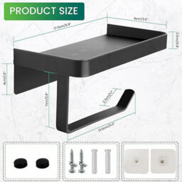 Darnall Black Stainless Steel Toilet Roll Holder With Shelf Wall Mounted Toilet Paper Holder - thumbnail 3
