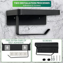 Darnall Black Stainless Steel Toilet Roll Holder With Shelf Wall Mounted Toilet Paper Holder - thumbnail 2