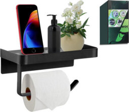 Darnall Black Stainless Steel Toilet Roll Holder With Shelf Wall Mounted Toilet Paper Holder - thumbnail 1