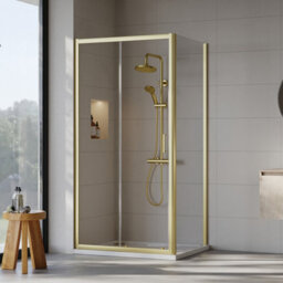 Balterley Ruwa 6mm Toughened Safety Glass Sliding Shower Door, Side Panel And Shower Tray - 1000 X 800 X 1900mm - Brushed Brass/white - thumbnail 2