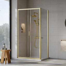 Balterley Ruwa 6mm Toughened Safety Glass Sliding Shower Door, Side Panel And Shower Tray - 1000 X 800 X 1900mm - Brushed Brass/white - thumbnail 5