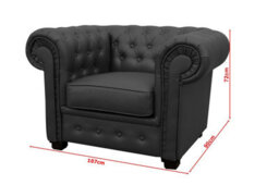 Venus Chesterfield Style Sofa 3 Seater + Armchair Black Faux Leather - thumbnail 4