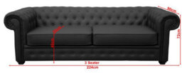 Venus Chesterfield Style Sofa 3 Seater + Armchair Black Faux Leather - thumbnail 3