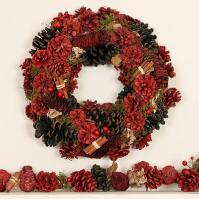 Dibor Cinnamon Pinecone 36Cm Christmas Wreath And 1.05M Garland For Front Door Décor - image 1