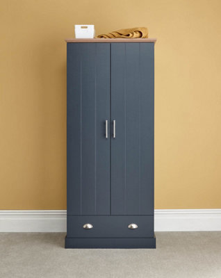 Gfw Kendal 2 Door 1 Drawer Wardrobe Slate Blue - image 1