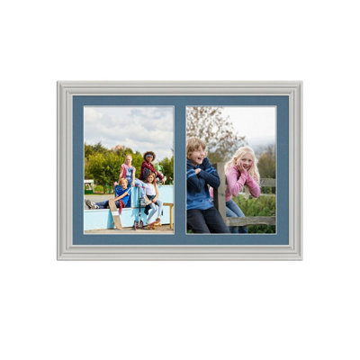 AK Frames 20X14 Light Grey Classic Multi Photo Frame With Pompadour Mount - Holds 2 Apertures (2X) A4 Photos - image 1