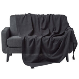 Homescapes Cotton Rajput Ribbed Black Throw, 150 X 200 Cm